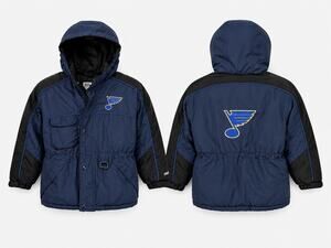 Puma St Louis Blues NHL Hockey Hooded Winter Parka Jacket Youth Boys M 5 6
